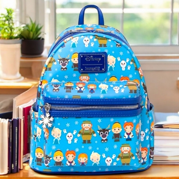 Loungefly Blue Disney Frozen Chibi Characters Pattern Mini Backpack Bag NEW - Picture 4 of 11
